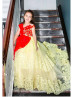 Red And Yellow Lace Tulle Chic Flower Girl Dress Red And Yellow Lace Tulle Chic Flower Girl Dress